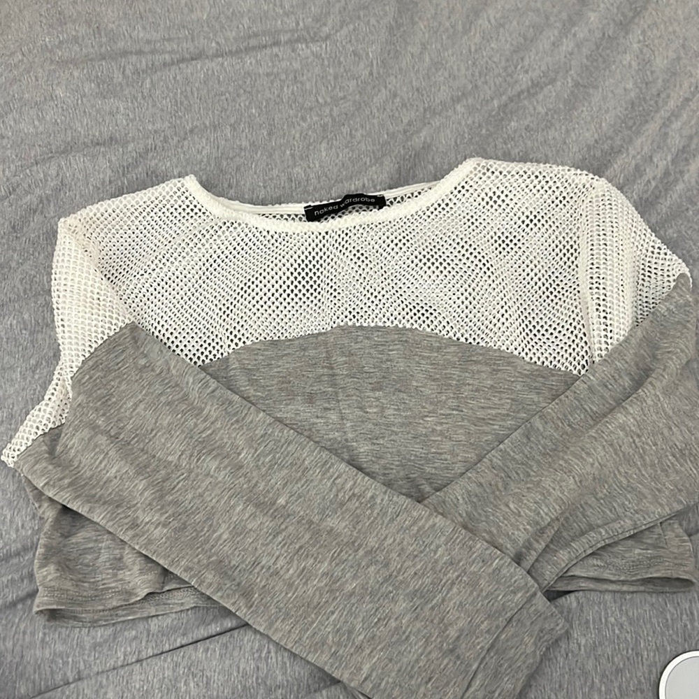 Naked wardrobe grey cropped long sleeve top